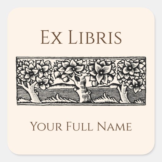 Sticker Carré Medieval Trees Ex Libris Bookplate, Book Labels (Devant)