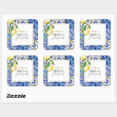 Sticker Carré Mediterranean Blue Tile Citrus Lemon Bridal Shower (Feuille)