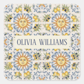 Sticker Carré Mediterranean Lemon Tile Italian Coastal Design