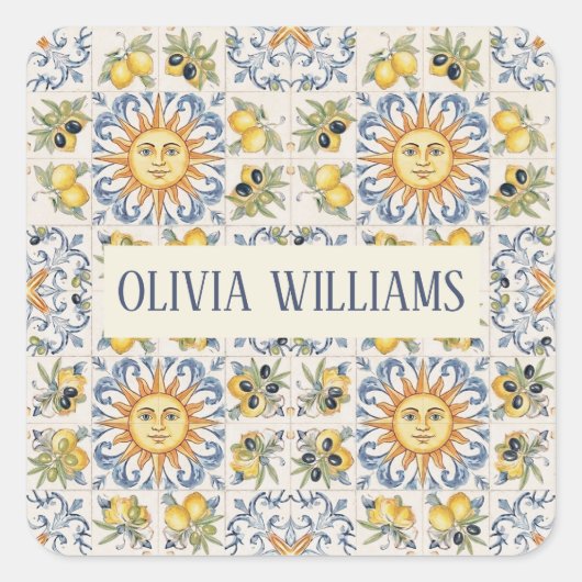 Sticker Carré Mediterranean Lemon Tile Italian Coastal Design (Devant)