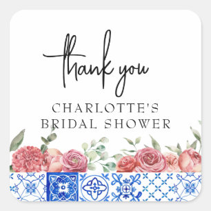 Sticker Carré Méditerranée Italie Floral Rose Fête de Mariage