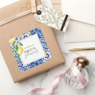 Sticker Carré Méditerranéen Carrelage Bleu Citron Citrus Récepti