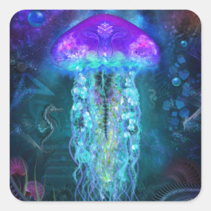Sticker Carré Méduse luminescente