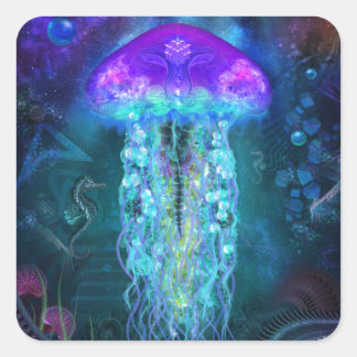 Sticker Carré Méduse luminescente