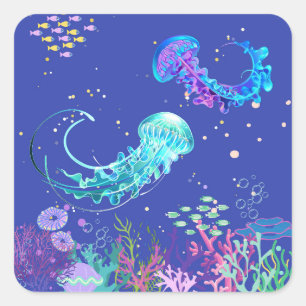 Sticker Carré Méduses incroyables sous l'eau
