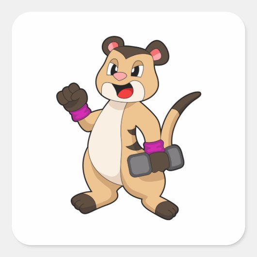 Sticker Carré Meerkat avec Dumbbell (Devant)