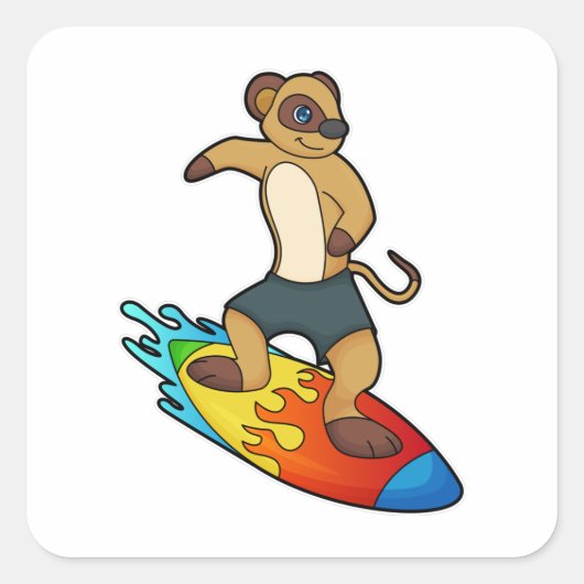 Sticker Carré Meerkat comme surfeur avec Surfer (Devant)