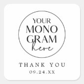 Sticker Carré MEGHAN Monogramme noir blanc Boho Mariage Merci (Devant)