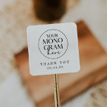 Sticker Carré MEGHAN Monogramme noir blanc Boho Mariage Merci<br><div class="desc">Ces autocollants monogrammes en noir et blanc de mariage boho vous remercient de la Collection Meghan sont parfaits pour une réception de mariage personnalisée. Offrez à votre mariage un look de marque premium en téléchargeant votre monogramme de mariage ou votre crête personnalisée vers les modèles faciles à utiliser dans la...</div>
