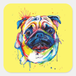 Sticker Carré Meilleur Amoureux des chiens de Carlin coloré jama