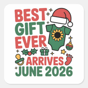 Sticker Carré Meilleur cadeau de Noël qui arrive en juin 2026