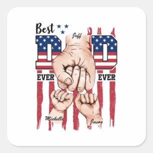 Sticker Carré Meilleur Papa Jamais - Fist Bump USA Drapeau - 2 E
