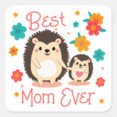 Sticker Carré Meilleure Maman du Monde, Maman et bébé hérisson (Devant)