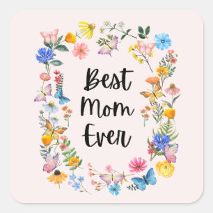 Sticker Carré Meilleure Maman Jamais Joli Fleurs sauvages Boho F