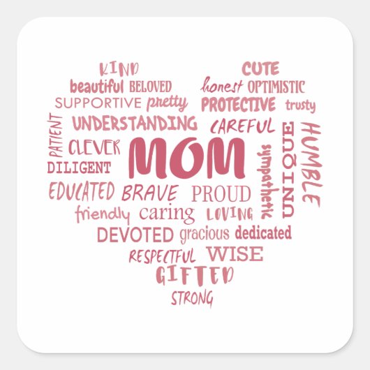 Sticker Carré Meilleures qualités de mère et caractéristiques de (Devant)