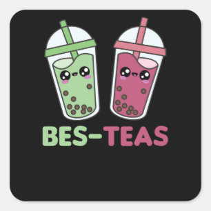 Sticker Carré Meilleurs Thés - Bubble Tea Kawaii Boba Tea Love