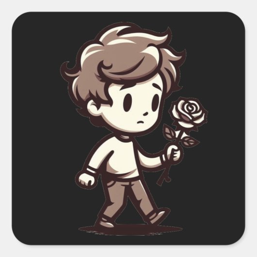 Sticker Carré Melancholy Boy avec Rose (Devant)