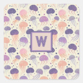 Sticker Carré Mélange de méduse pastel violet et monogramme oran (Devant)