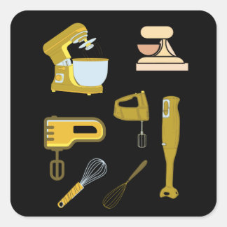 Sticker Carré Mélangeur de cuisine à whisky jaune panier de vari