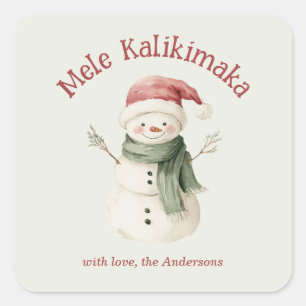 Sticker Carré Mele Kalikimaka Aquarelle Bonhomme de Neige Person
