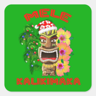 Sticker Carré Mele Kalikimaka Santa Claus Tiki