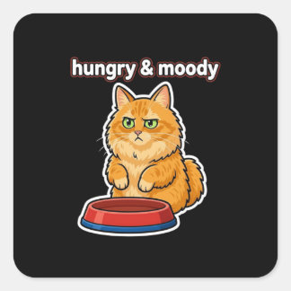 Sticker Carré Mème de chat roux affamé et lunatique drôle