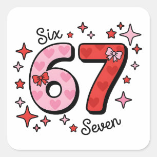 Sticker Carré Mème Six Sept Adorable – 6 7 Rose & Rouge avec des