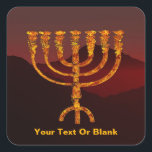 Sticker Carré Menorah de Moshe<br><div class="desc">Une représentation de la menorah à sept branches (chandelabra) faite par les Israélites après l'Exode d'Egypte. Personnalisez en ajoutant votre propre texte. Dans la Torah Moshe Rabbenu est dit : "Vous ferez une Menorah d'or pur, battu, la Menorah sera faite, sa base, sa branche, ses gobelets, ses boutons, et ses...</div>