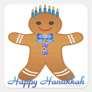 Sticker Carré Menorah homme en pain d'épices Hanukkah joyeux