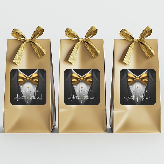 Sticker Carré Mens Black Gold Tuxedo fête d'anniversaire