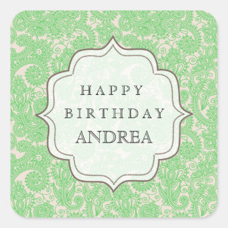 Sticker Carré Menthe verte Anniversaire Dessert Table Cadeau Éti