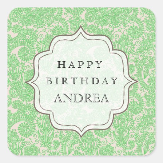 Sticker Carré Menthe verte Anniversaire Dessert Table Cadeau Éti (Devant)