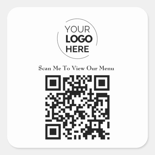 Sticker Carré Menu Code QR | Logo Blanc sans contact moderne (Devant)