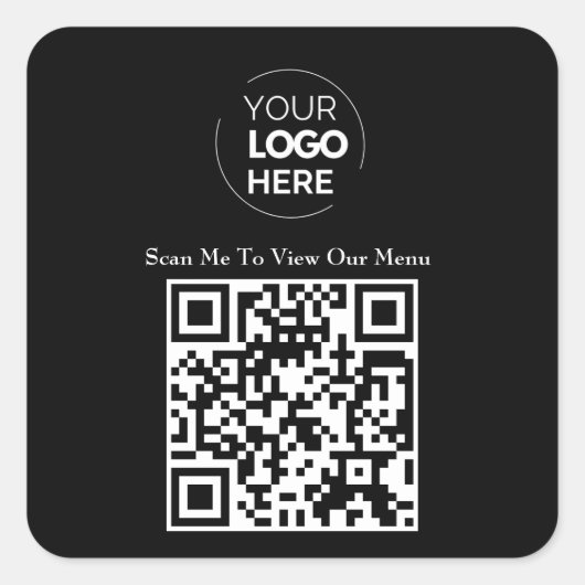 Sticker Carré Menu Code QR | Logo noir sans contact moderne (Devant)