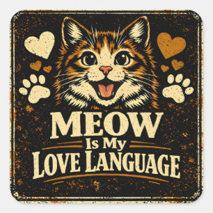 Sticker Carré Meow est mon langage de l'amour – Amour de communi