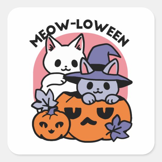Sticker Carré Meow-Loween - Cute Halloween Conception Chat (Devant)
