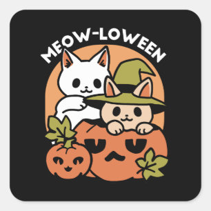 Sticker Carré Meow-Loween - Festive Halloween Conception de chat