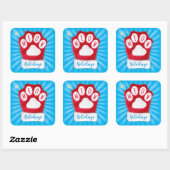 Sticker Carré MEOW Vacances jolie Rouge Paw Noël Chat Mitten (Feuille)