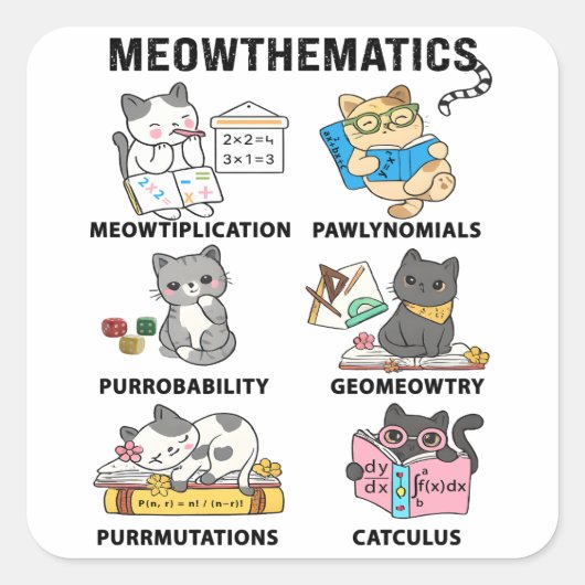 Sticker Carré Meowthematics Blagues Mathématiques Drôles de Chat (Devant)