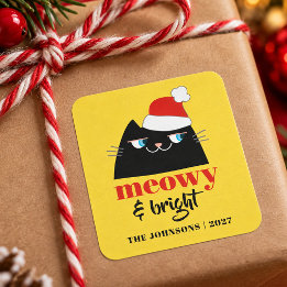 Sticker Carré Meowy & Bright Joyeux Noël de Famille avec Chat Dr