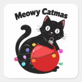 Sticker Carré Meowy Catmas - Cat with Christmas ornament (Devant)
