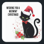 Sticker Carré Meowy Christmas !<br><div class="desc">vacances,  chats,  noël,  hiver,  fêtes heureuses,  noël de la meowa,  chats en casquette,  table,  secourt,  joyeux noël</div>