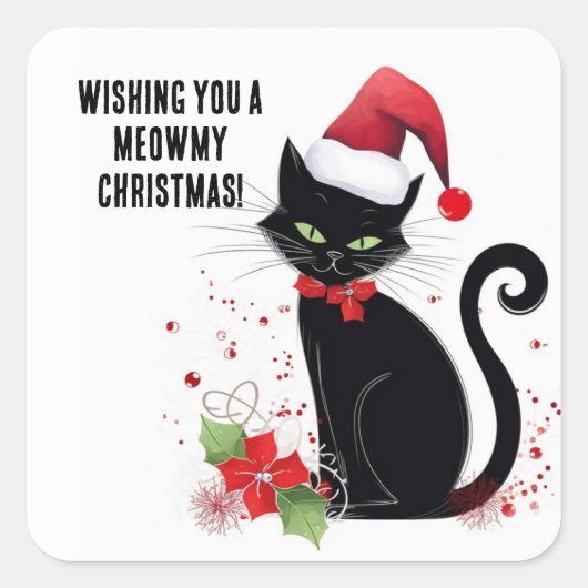 Sticker Carré Meowy Christmas ! (Devant)