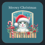 Sticker Carré Meowy Christmas cat Vacances<br><div class="desc">Meowy Christmas cat Sticker Carré de vacances</div>