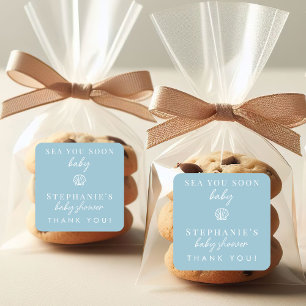 Sticker Carré Mer Bleue Dusty Vous Bientôt Merci Baby shower