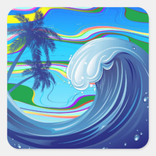 Sticker Carré Mer Océan Grande Vague Eau