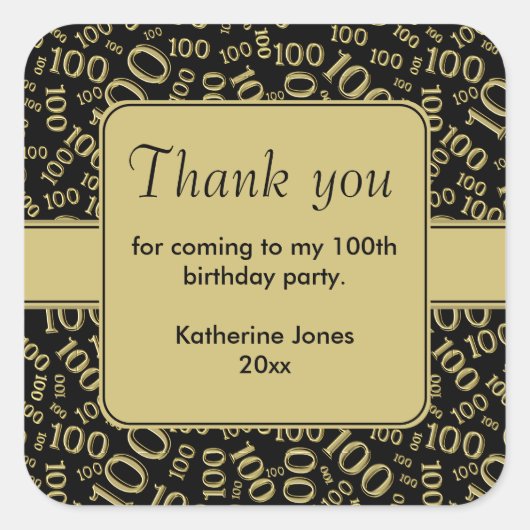 Sticker Carré Merci 100e Motif numérique noir/or (Devant)