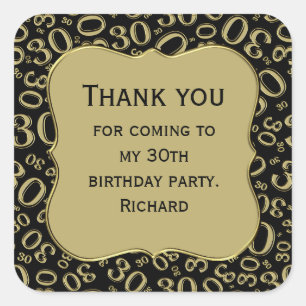 Sticker Carré Merci : 30e anniversaire Black/Gold Numéro Motif
