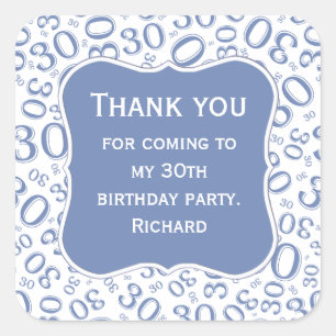 Sticker Carré Merci : 30e anniversaire bleu/blanc Motif numériqu