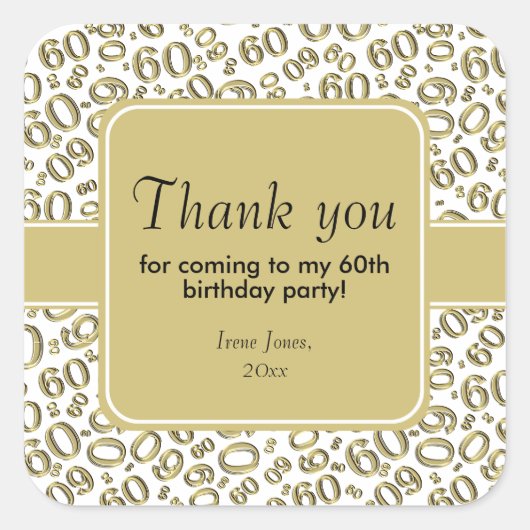 Sticker Carré Merci 60e anniversaire Numéro Motif Or/Blanc (Devant)